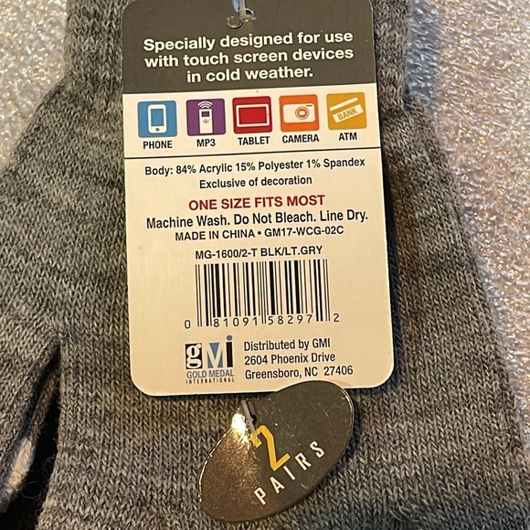 Touchscreen Gloves, 2 pairs - Black and Gray  Stretchy Stretch warm winter Touch - Picture 3 of 6